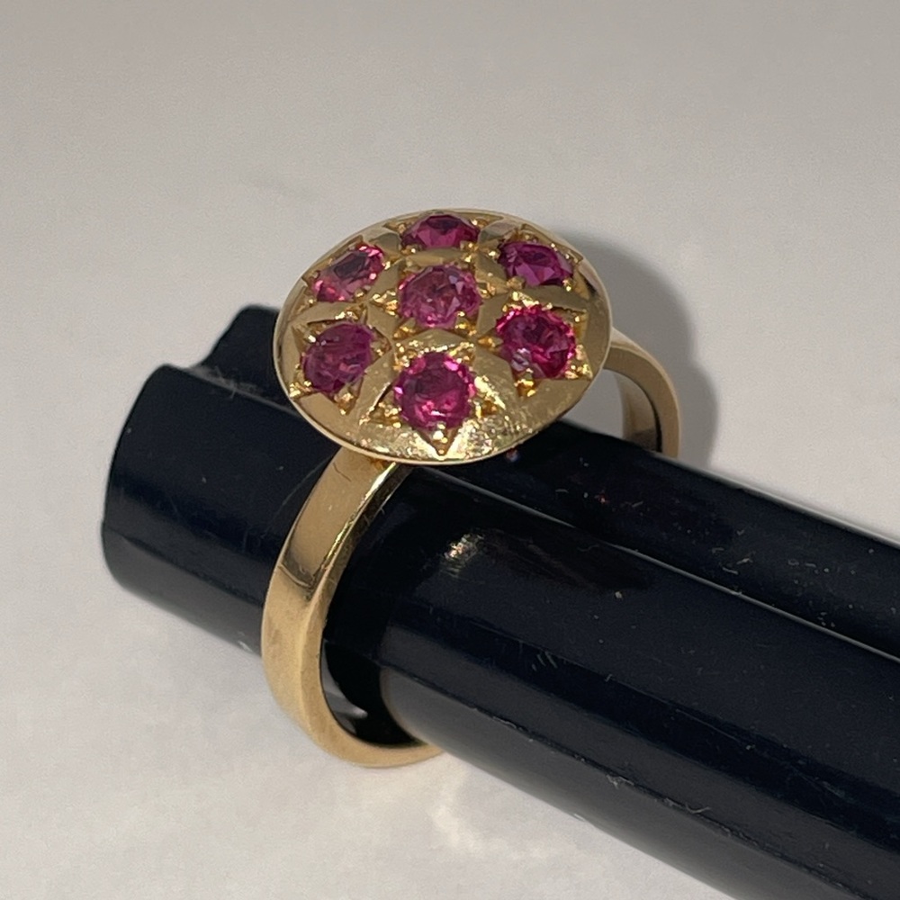 Vintage Custom Natural Red Ruby Gemstones Rubies Ring Solid 14K Yellow Gold